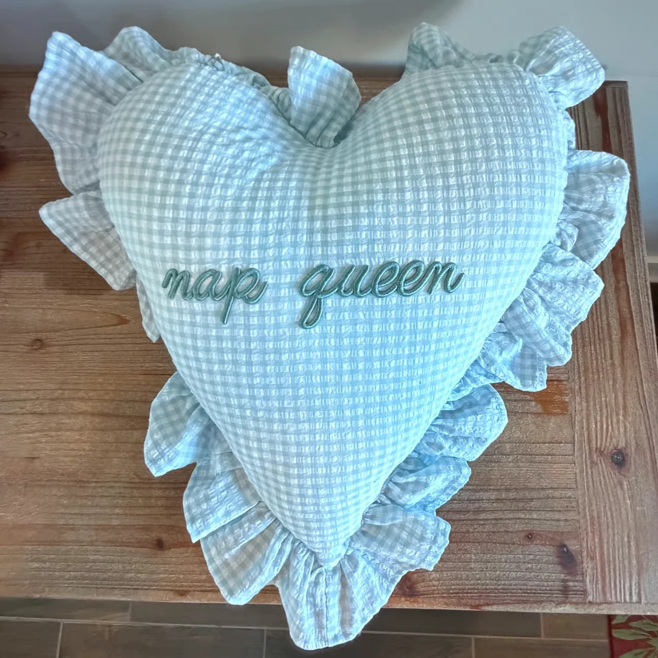 NAP QUEEN Embroidered Heart Pillow Blue and White Ruffles from Stylehouse NWT | eBay US