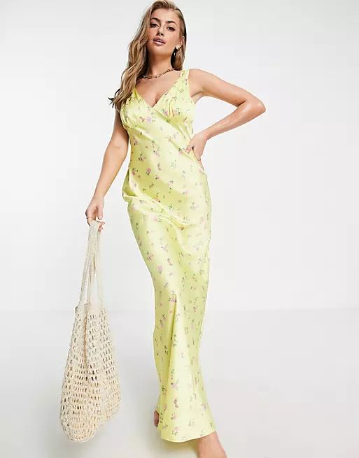 ASOS DESIGN Fuller Bust slip maxi beach dress in yellow floral | ASOS (Global)