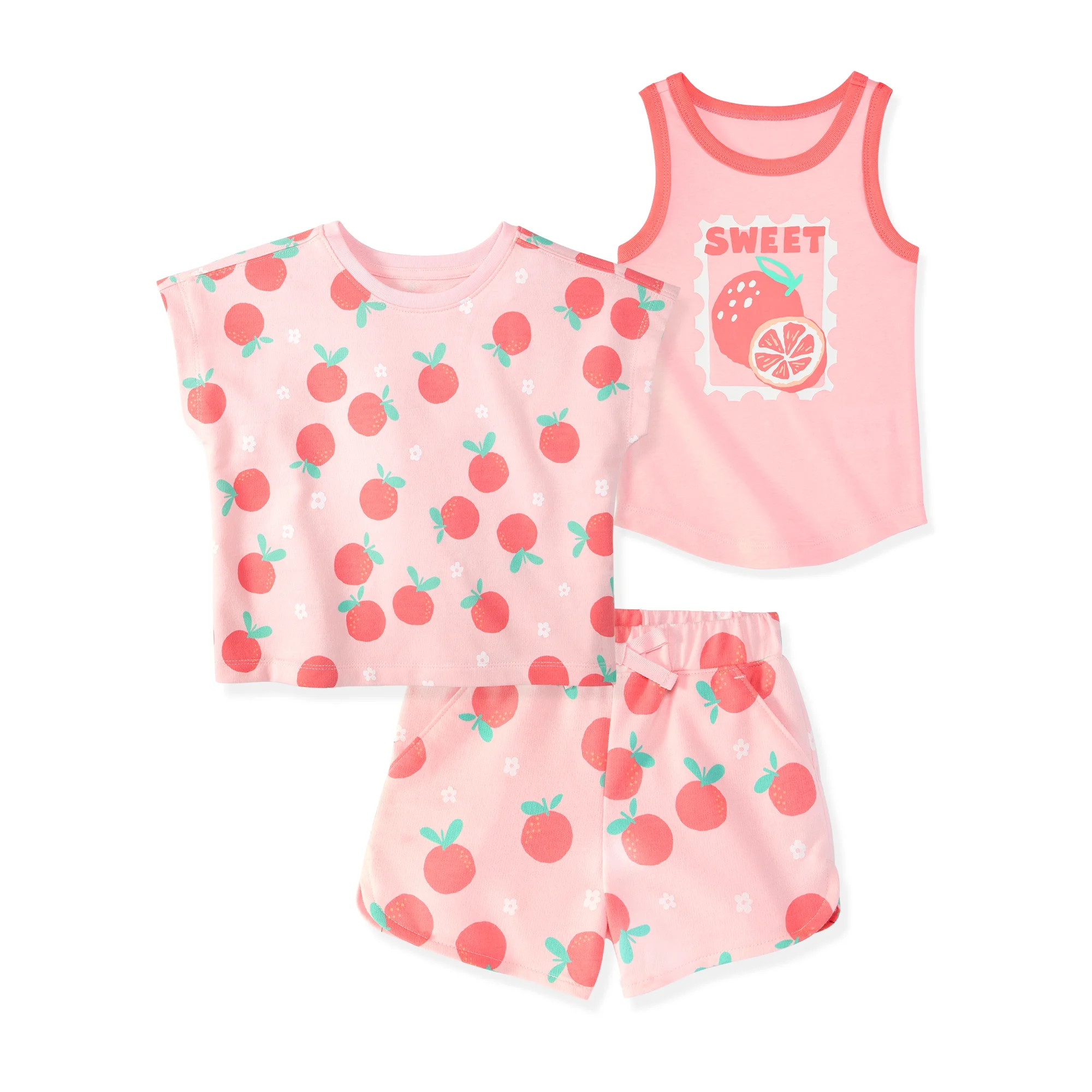 Garanimals Baby & Toddler Girl Cotton Terry 3-Piece Set, Tank, Tee & Pull-On Shorts, 0M–6T | Walmart (US)