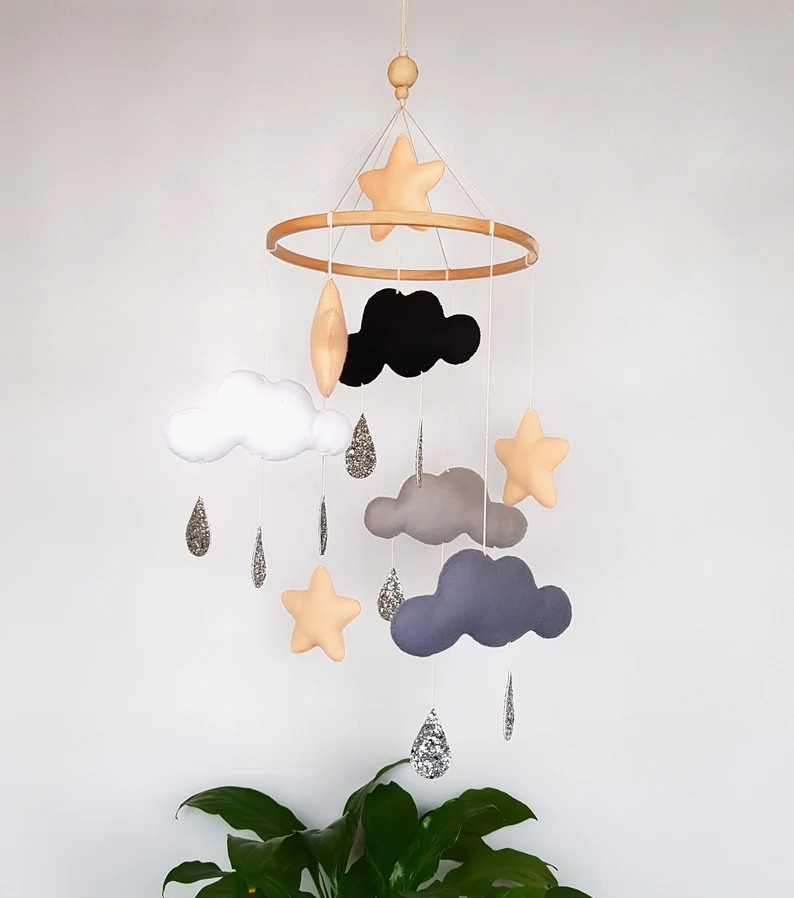 Clouds stars baby  mobile, montessori mobile, monochrome nursery, baby crib mobile, neutral mobil... | Etsy (US)
