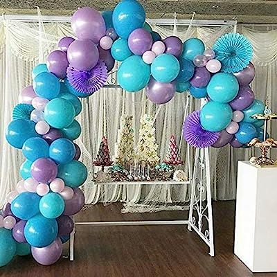 100Pcs Balloon Garland & Arch Kit for Frozen Party-100Pcs Purple Teal Blue White Latex Balloons, ... | Amazon (US)