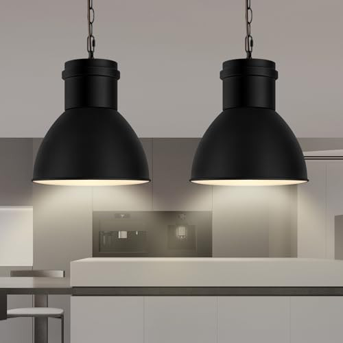 2 Pack Black Pendant Lights Kitchen Island, 10.6" Large Metal Shade and 70.9'' Adjustable Height, Farmhouse Hanging Pendant Light, Modern Pendant Lighting Fixtures for Kitchen Island/Bar, No E26 Bulb | Amazon (US)