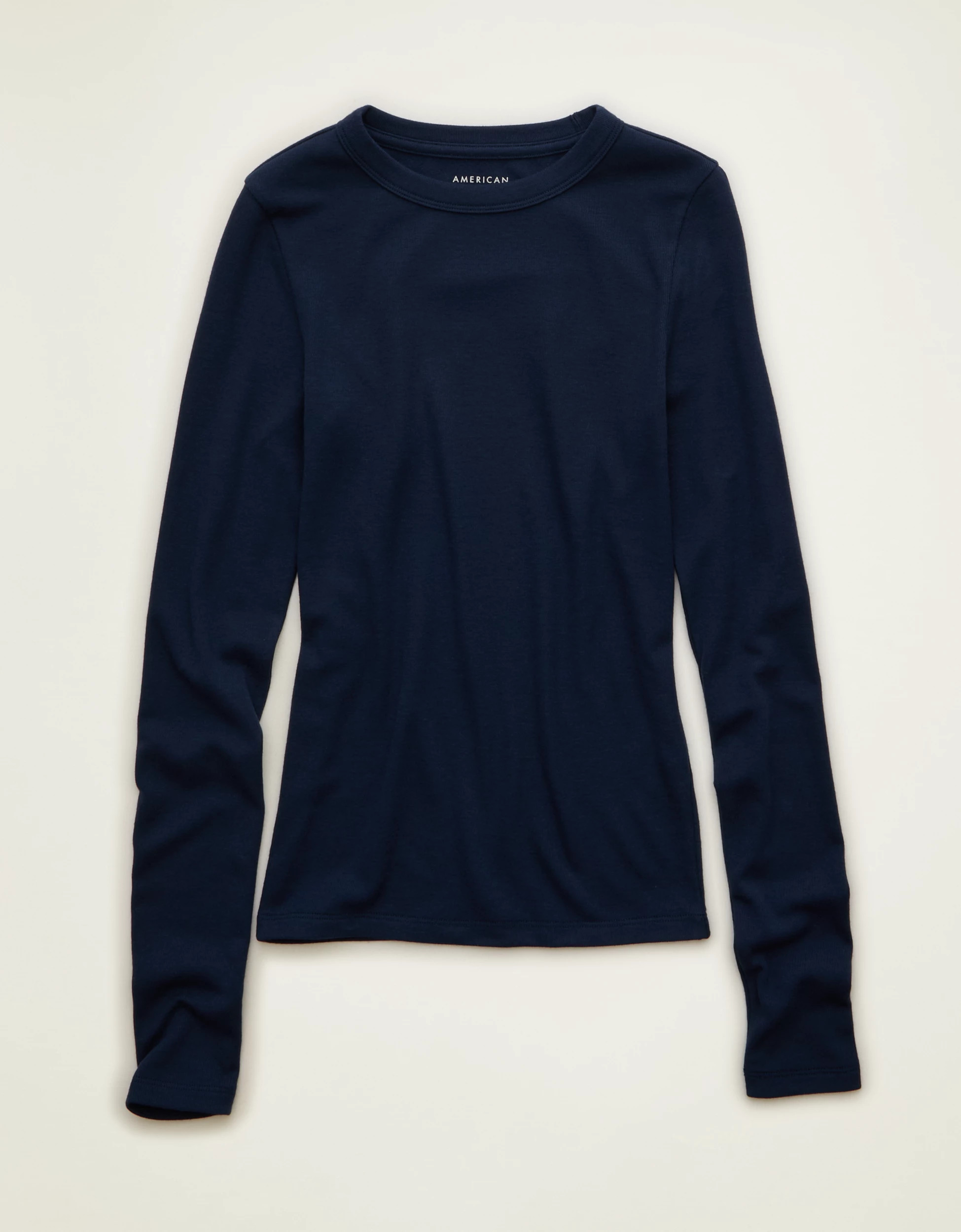 AE Cozy Crew Neck Long Sleeve T-Shirt | American Eagle Outfitters (US & CA)
