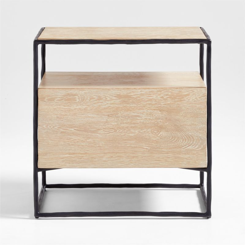 Dahlia Large Hand-Forged Steel and Oak Wood Nightstand with Storage | Crate & Barrel | Crate & Barrel