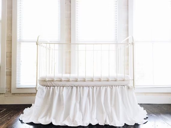 White Ruffled Crib Skirt, Elegant Nursery Bedding, Crib Dust Ruffle, Long Crib Skirt, Baby Bed Sk... | Etsy (US)