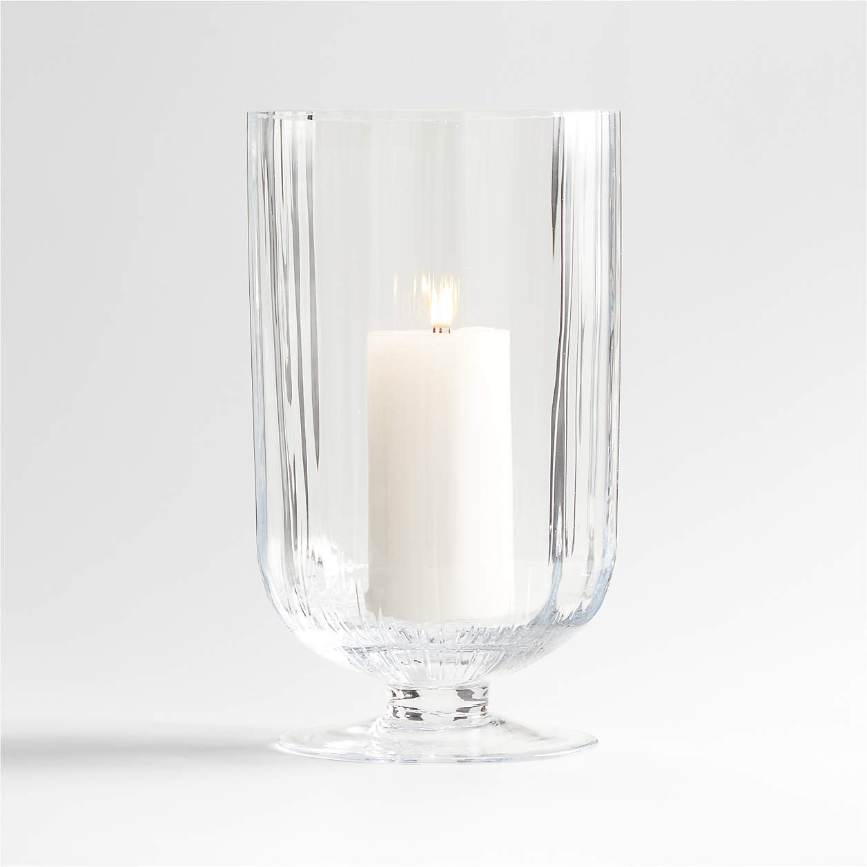 Venus Fluted Glass Hurricane Candle Holder 12.5" | Crate & Barrel | Crate & Barrel