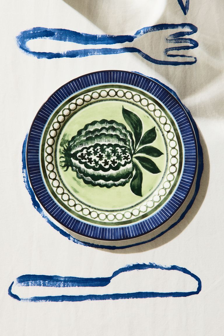 Medium-sized Porcelain Plate - Dark blue/green - Home All | H&M US | H&M (US + CA)