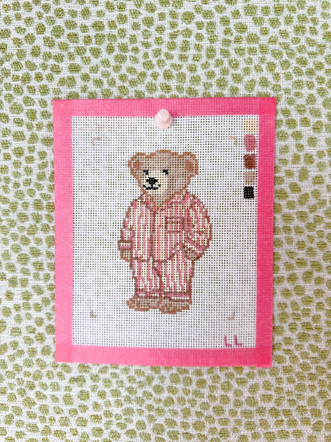 Ralph Lauren Bear - Pink Striped Pajamas - Hand-painted Needlepoint Canvas - Etsy | Etsy (US)