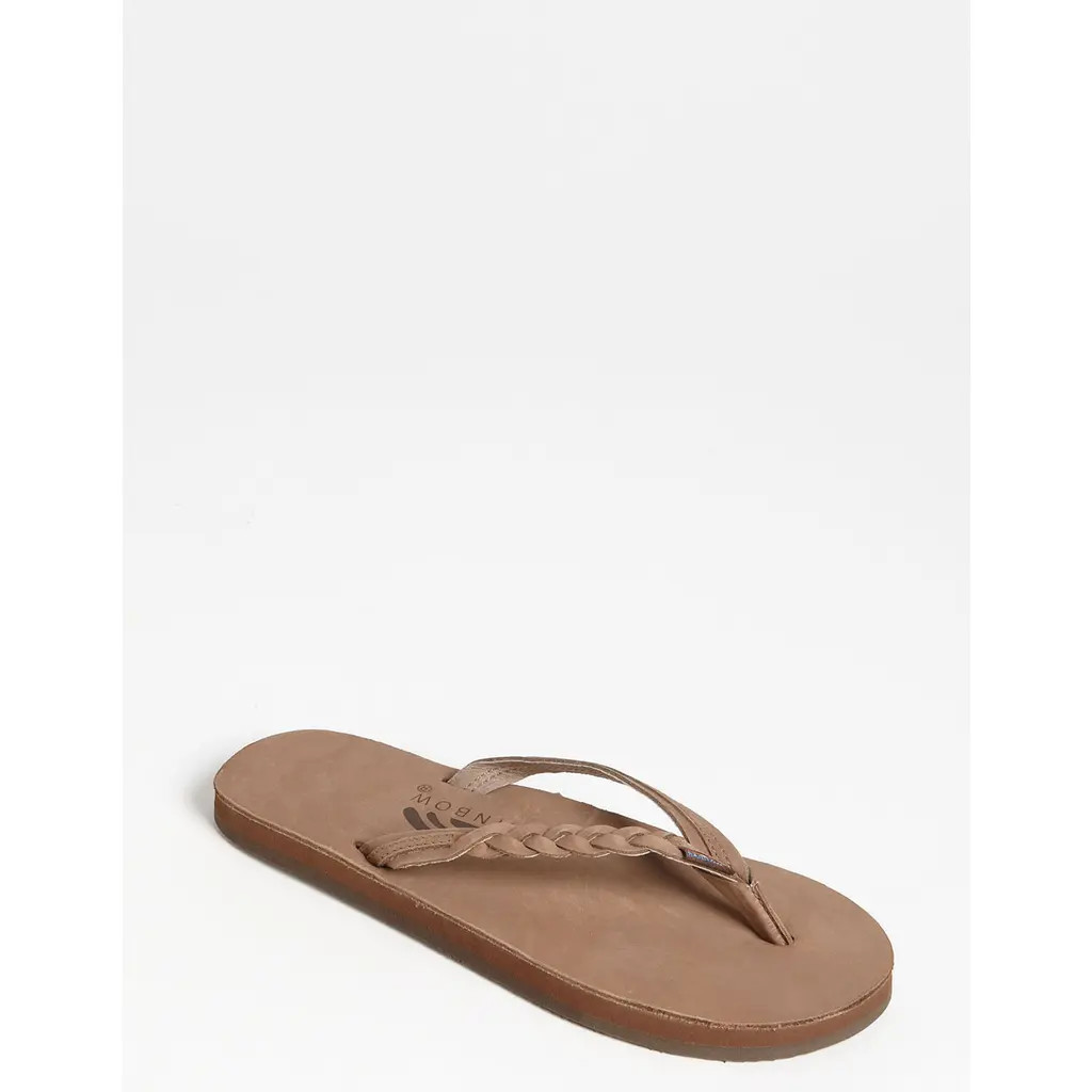 Rainbow® Rainbow 'Flirty' Braided Leather Flip Flop in Dark Brown at Nordstrom, Size Large | Nordstrom