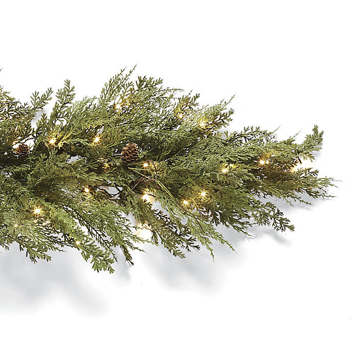 9 ft. Soft Cedar Lighted Garland with White LED Lights & Indoor/Outdoor Use | Frontgate