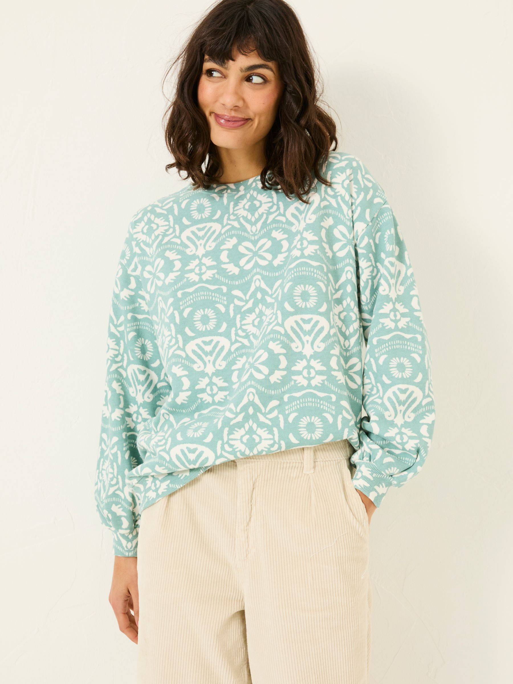 Alex Jade Green Batik Geo Crew Sweatshirt | FatFace | Fat Face