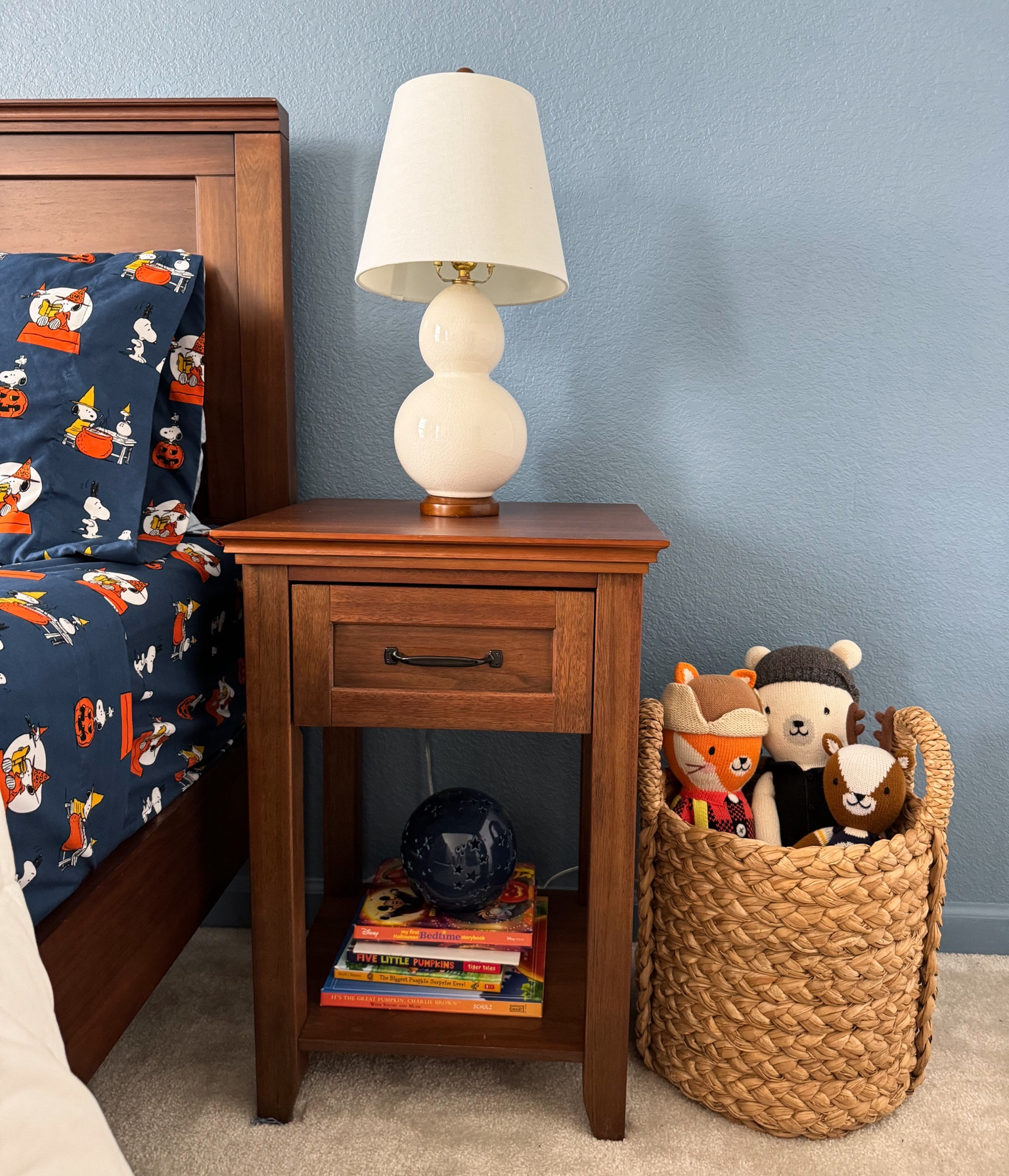 Peanuts snoopy bed sheets Halloween /halloween kids bedroom decor /pottery barn kids boys bedroom / pottery barn kids/ traditional boys room/southern boys room /boys woven toy basket / toy basket/coastal boys room/Americana boys room /big boy room decor/blue boys room 