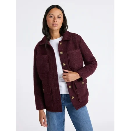 Time and Tru Women's Boucle Utility Shacket, Midweight, Sizes XS-XXXL | Walmart (US)