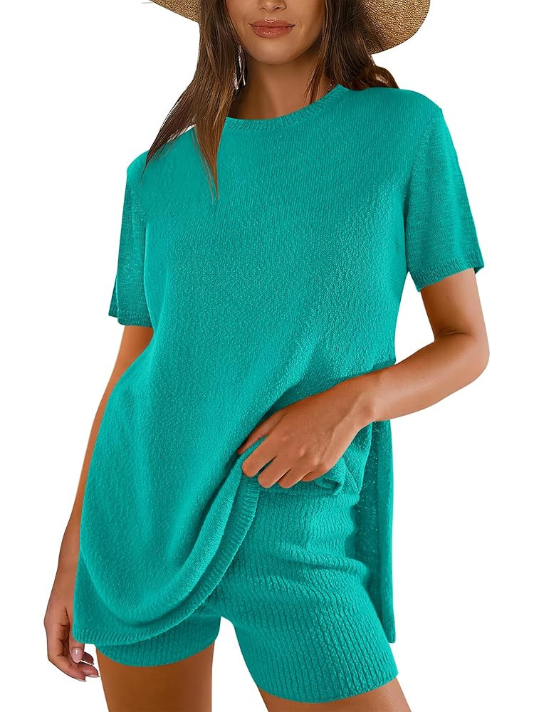 ANRABESS Women Summer 2 Piece Outfits Knit Short Sets Casual Sweater Top & Shorts Matching Lounge... | Amazon (US)