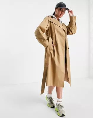 Helene Berman voloume sleeve wrap trench coat in camel | ASOS (Global)