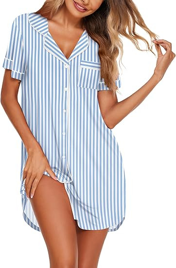 Ekouaer Nightgowns for Women Button Down Sleepshirt Short Sleeve Nightshirt Boyfriend Pajamas V N... | Amazon (US)