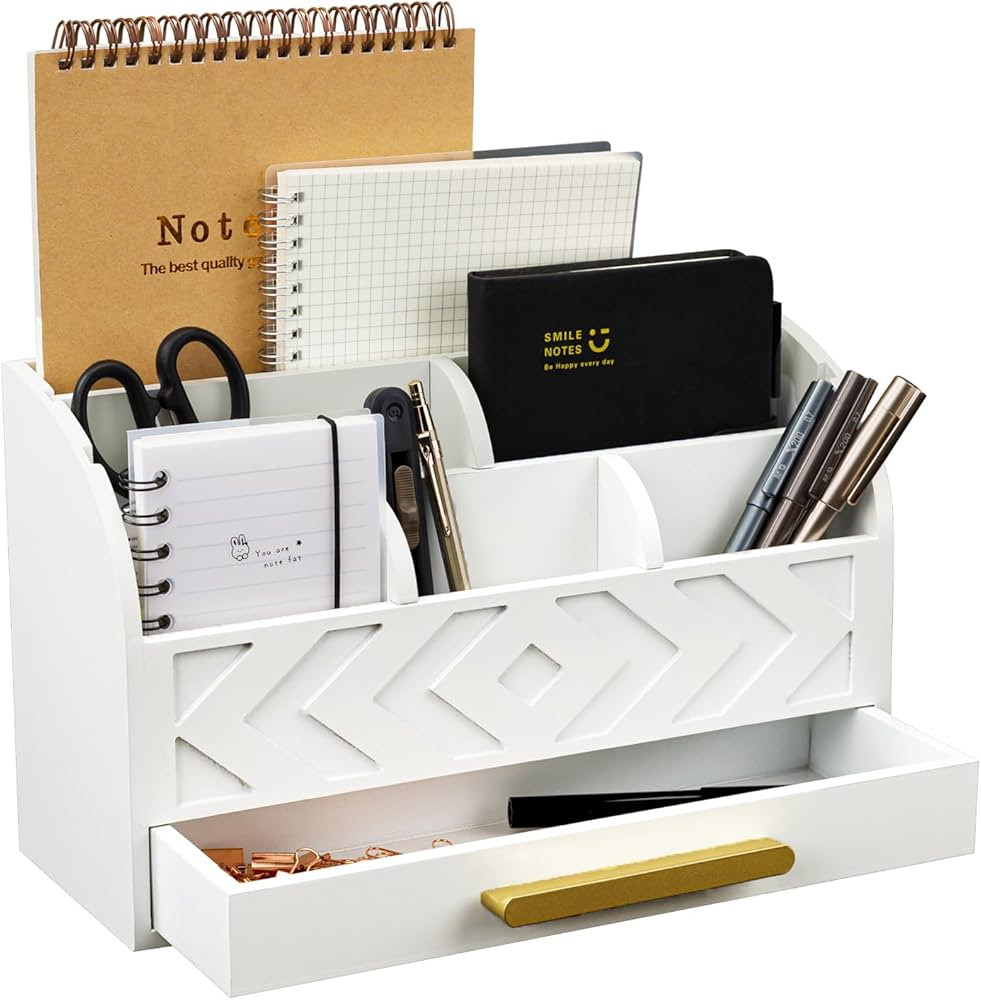 White Desk Organizer with Drawers, Wooden Mail Organizer Countertop with Removable Dividers, Offi... | Amazon (US)