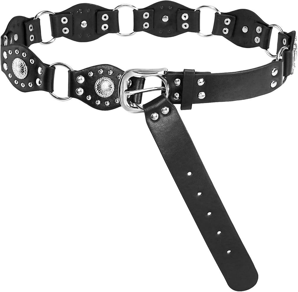 Western Belts for Women Vintage Rivet Leather Waist Belts Punk Cowgirl Belts | Amazon (US)