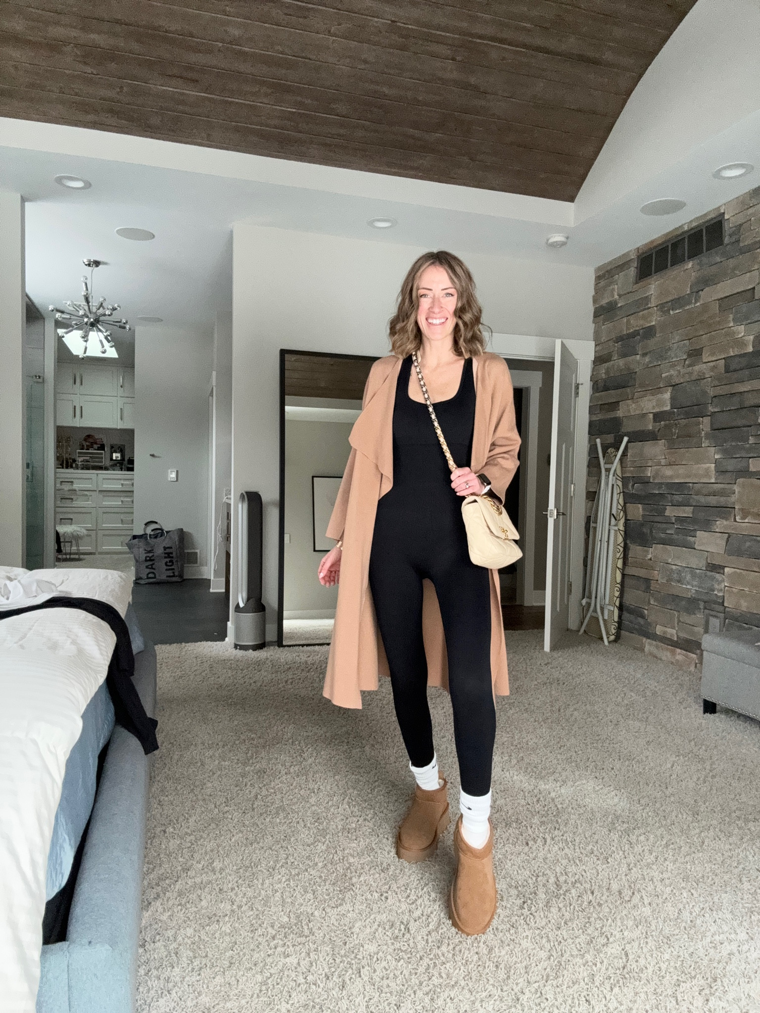 casual outfit of the idea outfit ideas 
Black jumpsuit Amazon fashion find with Ugg ultra mini chestnut platform boots 