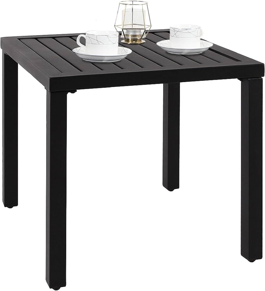 PHI VILLA Indoor Outdoor Small Metal Square Side/End Table, Patio Coffee Bistro Table, Black | Amazon (US)