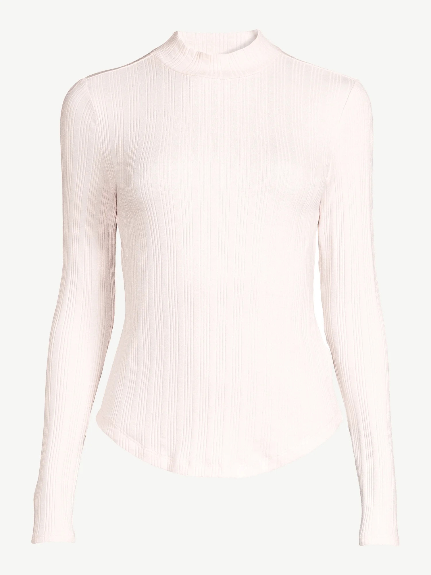 Free Assembly Women's Mock Neck Novelty Rib Tee with Long Sleeves | Walmart (US)