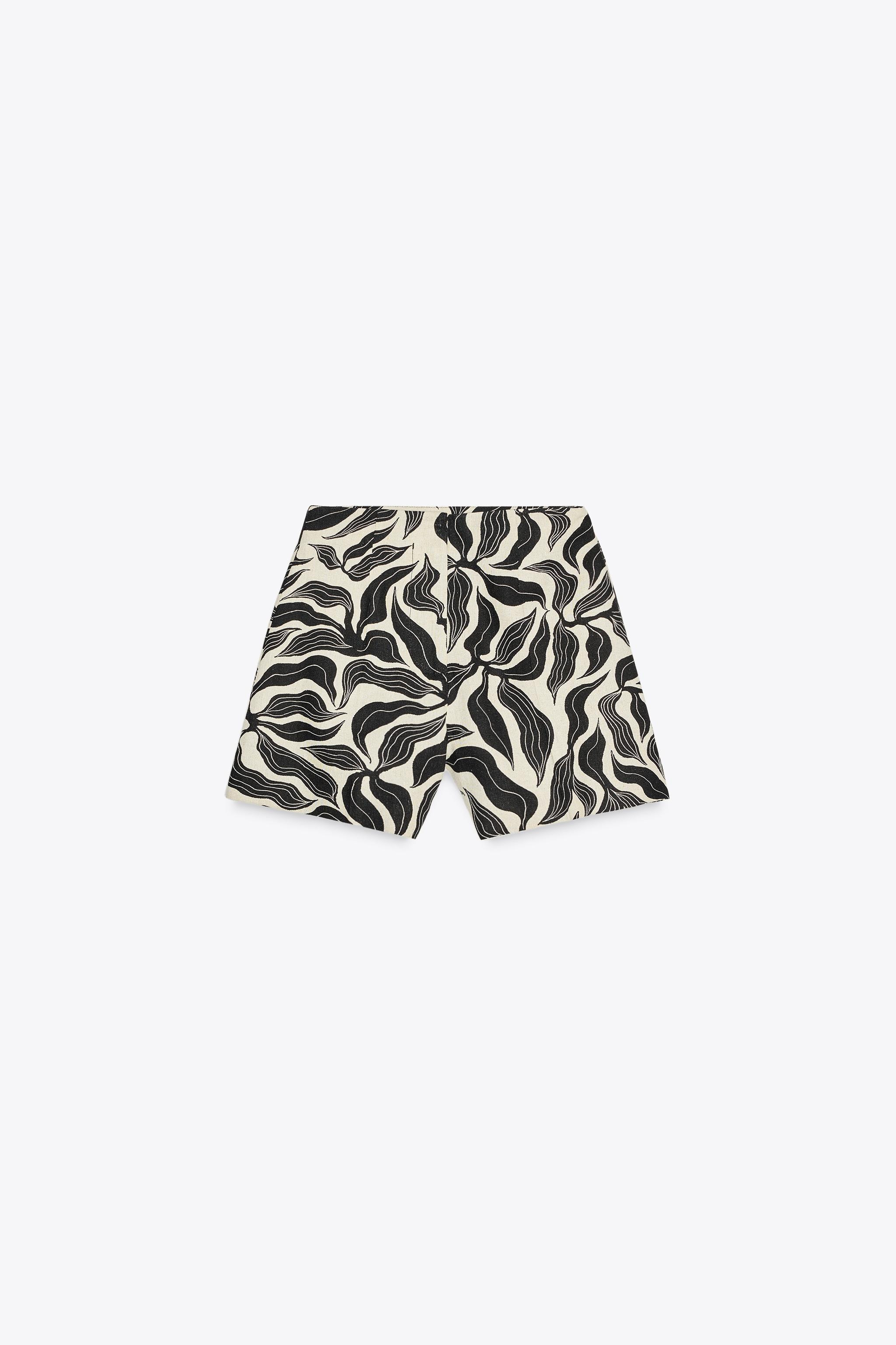 HIGH-WAISTED PRINTED LINEN SHORTS | Zara US