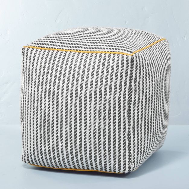 Ticking Stripe Indoor/Outdoor Ottoman Pouf Dark Gray/Gold - Hearth & Hand™ with Magnolia | Target