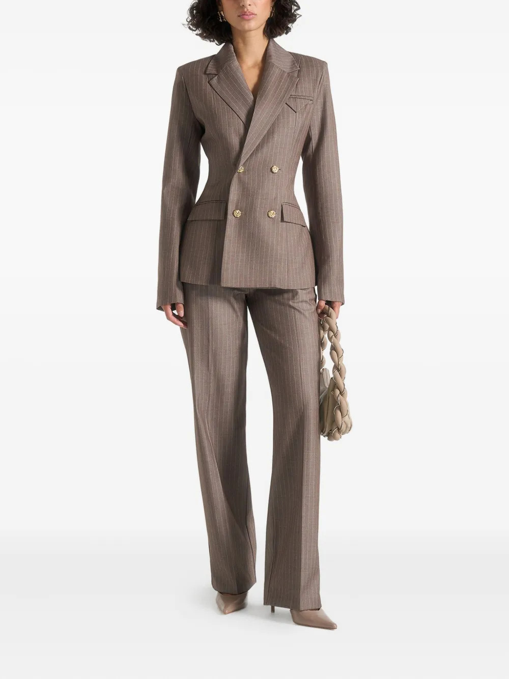 Manière De Voir Maia pinstripe double-breasted blazer - Brown | Farfetch Global