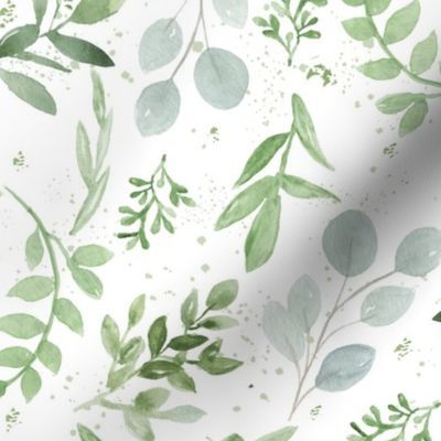 Soft Eucalyptus Watercolor Smaller Leaves Pattern | Spoonflower