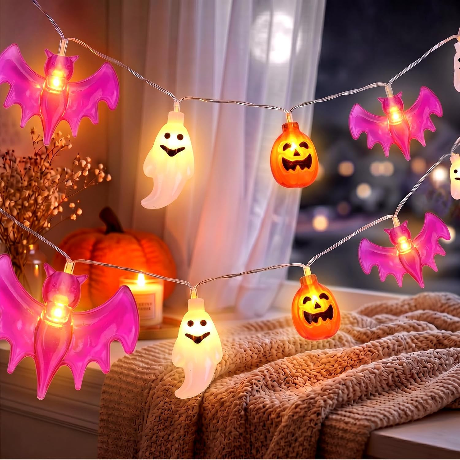 Halloween String Lights Indoor: 16.4 FT 30 LED Pumpkin Ghost Bats Lighted Decorations – 8 Modes Waterproof Timer for Window Porch House Room Bedroom Party Decor | Amazon (US)