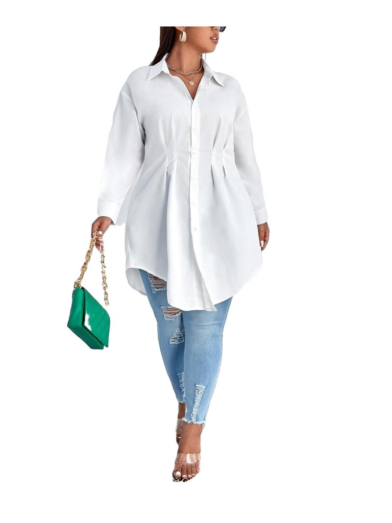 Casual Collar Shirt Long Sleeve White Plus Size Blouses (Women's) | Walmart (US)