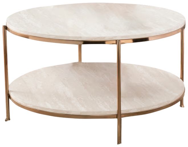 SEI Ojana Modern Metal and Faux Travertine 2 Tier Round Coffee Table, White | Walmart (US)