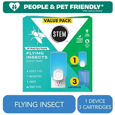 STEM Light Trap, Attracts and Traps Flying Insects, Emits Soft Blue Light, [Includes Starter Kit with 1 Light Trap and 3 Cartridges] | Walmart (US)
