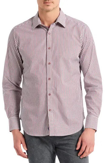Robert Graham Greenwich Stripe Stretch Button-Up Shirt in Burgundy at Nordstrom Rack, Size Small | Nordstrom Rack
