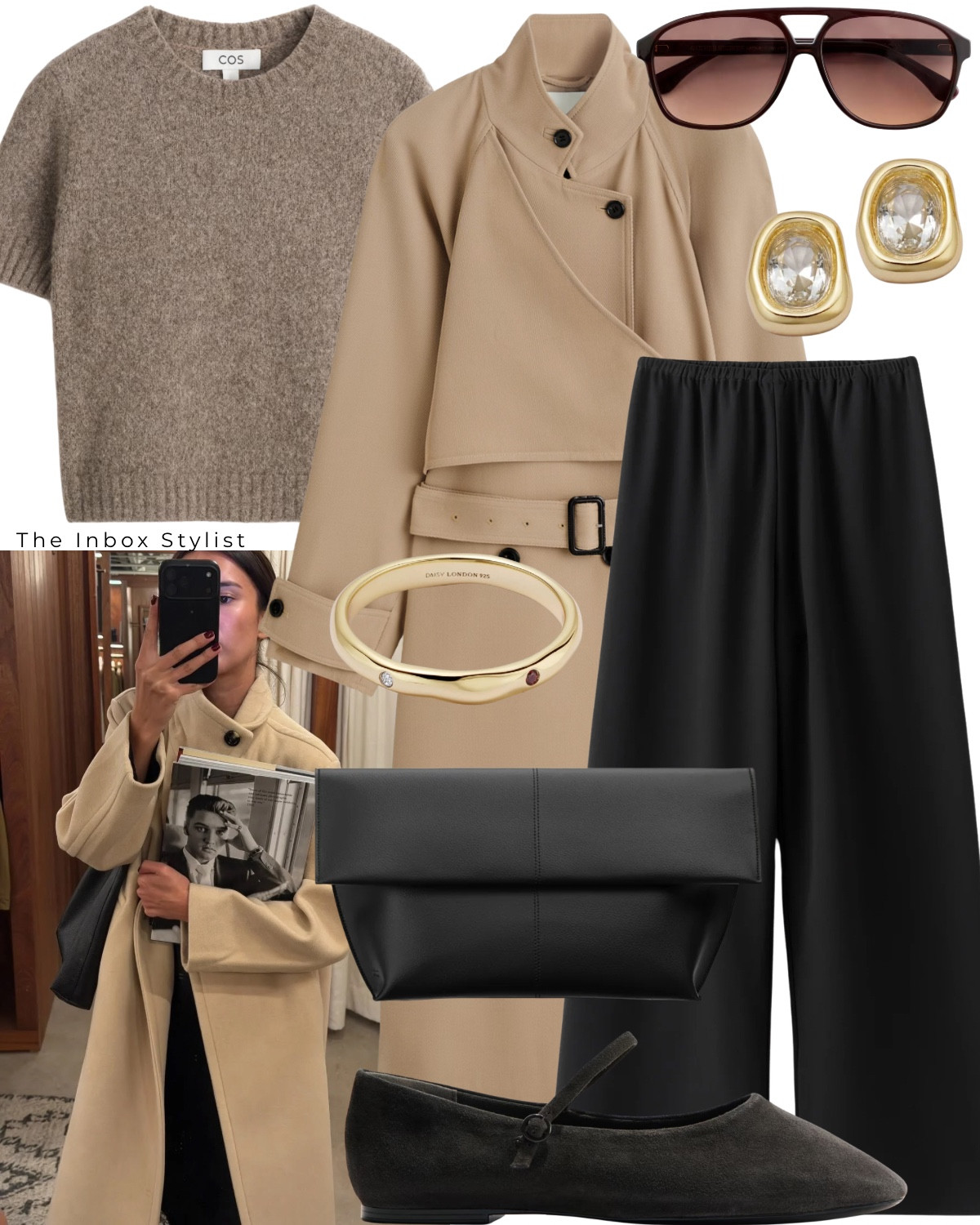 Trench coat - the staple of any Spring wardrobe. 

Including brown short sleeve knit jumper, funnel neck trench coat, black frame sunglasses, bezel stud earrings, gold stone ring, black silk satin trousers, black clutch bag, suede flat shoes  

#LTKspring #LTKuk #LTKstyletip