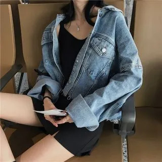Pocket Detail Denim Jacket Blue - One Size | YesStyle Global