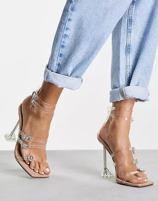 Ego Ginny clear heel strap sandals in clear | ASOS (Global)