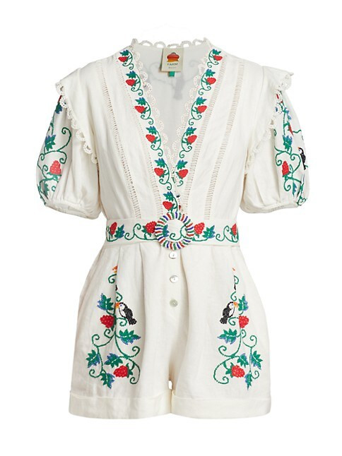 Embroidered Belted Romper | Saks Fifth Avenue