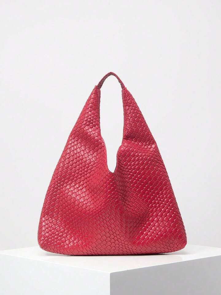 Vintage Woven Shoulder Bag, Large Capacity Tote Bag, Soft PU Leather Handbag, Daily Commuting Bag... | SHEIN