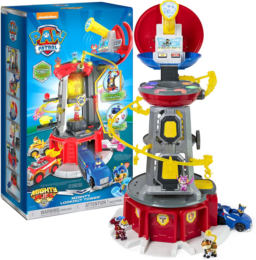 Paw Patrol Mighty Lookout Tower with 4 Exclusive Bonus Action Figures, Toy Car, Kids Toys | Amazon (US)