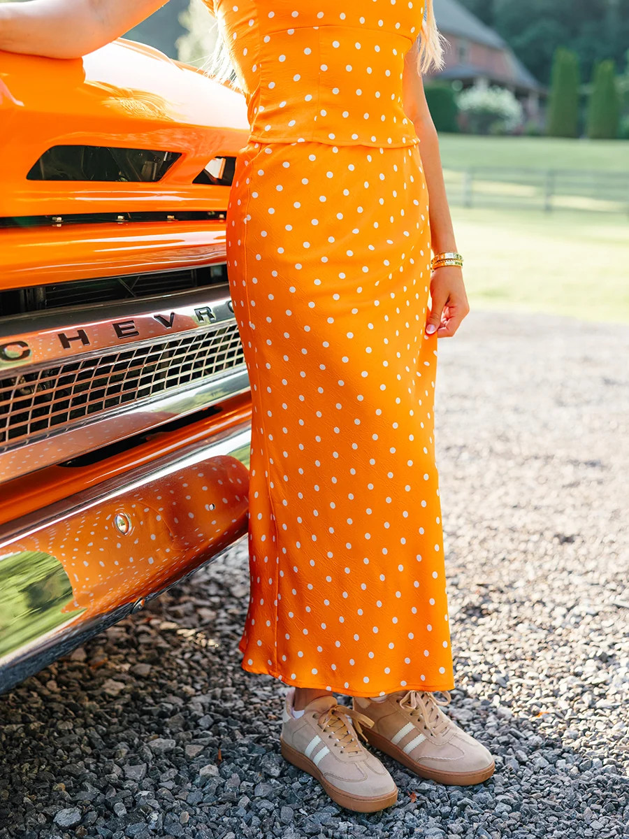 Orange and White Polka Dot Maxi Skirt - Southern Made | Shop Southern Made & Southern Made Tees