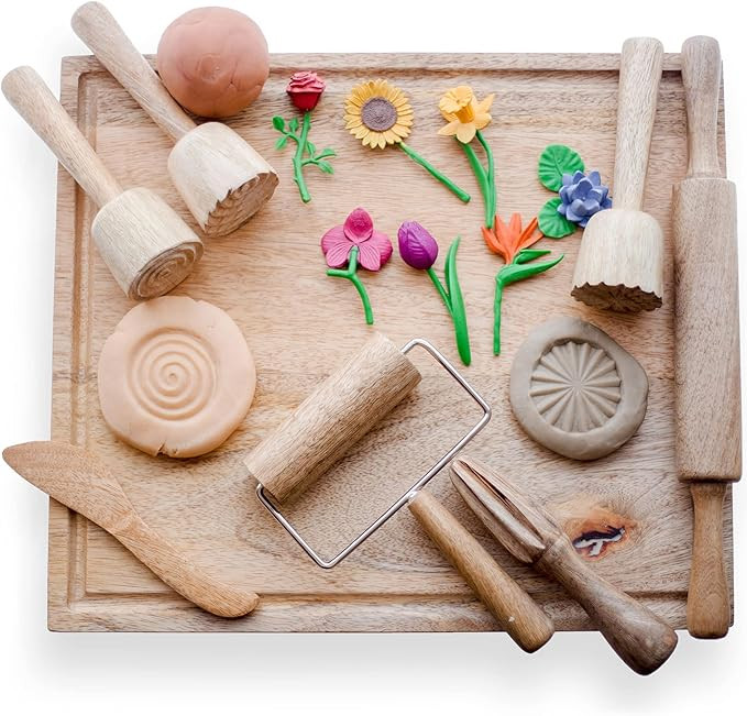 Playdough Tools for Kids Ages 2-4 | 7 Wooden Playdough Toys | Play Dough Sets for Kids | Playdoug... | Amazon (US)