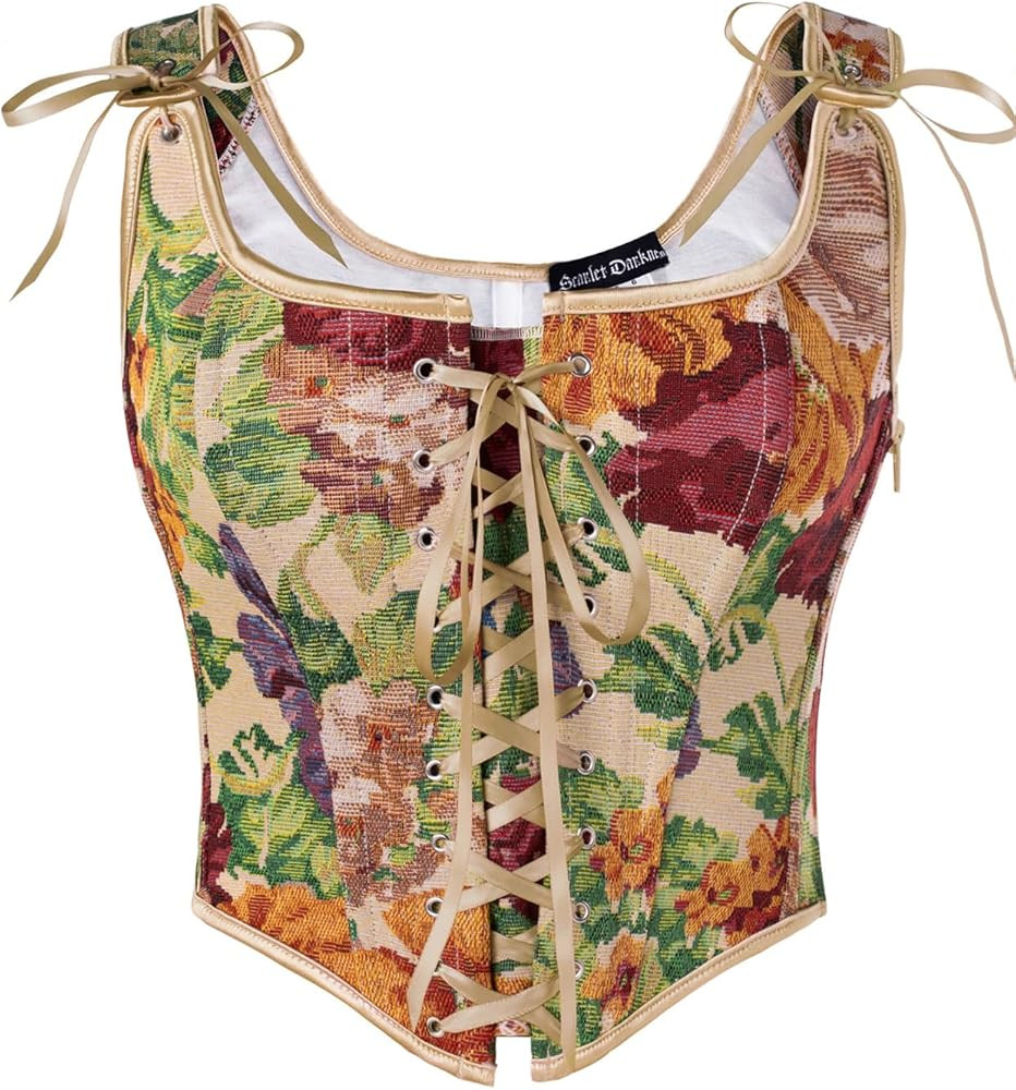Scarlet Darkness Corset Tops for Women Renaissance Lace Up Floral Overbust Boned Bustier Bodice | Amazon (US)