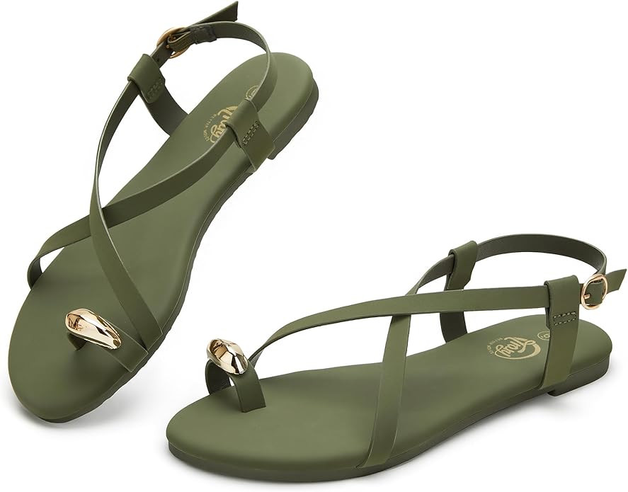 Trary Women's Flat Sandals with Adjustable Buckle, Cross Strap Strappy Sandals Summer Casual Comf... | Amazon (US)