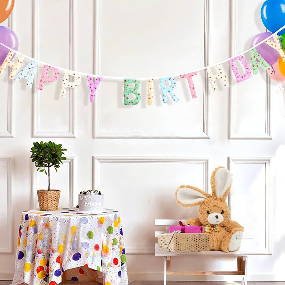 Flowers Happy Birthday Banner Pre-Strung Colorful Birthday Sign Happy Birthday Decorations for Wo... | Amazon (US)