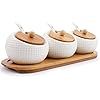 Porcelain Condiment Jar Spice Container with Lids - Bamboo Cap Holder Spot, Ceramic Serving Spoon... | Amazon (US)