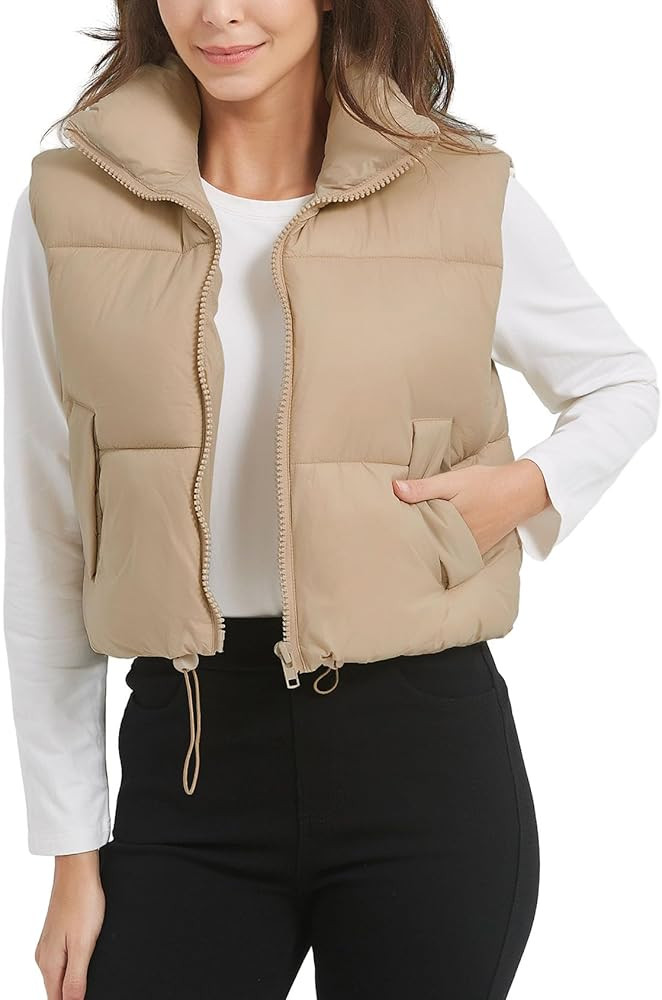 Kissonic Womens Winter Cropped Puffer Vest Sleeveless Padded Lightweight Puffy Vest with Pockets | Amazon (US)