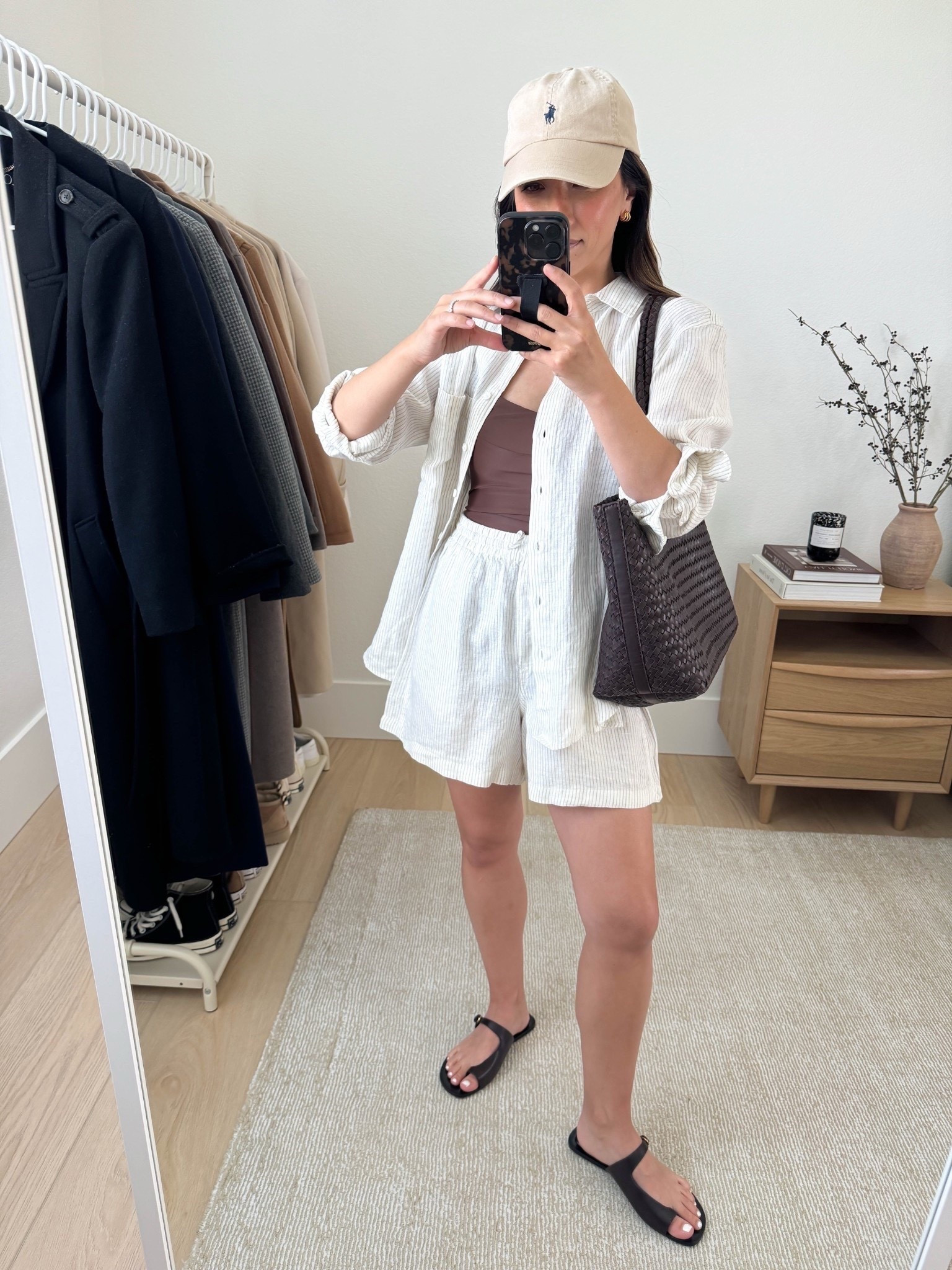 Petite swim outfits. What to wear to the pool with kids. Mom-friendly coverup options. This is matching separates. A very pretty neutral stripe option. This suit is also very flattering. 

Banana Republic shirt xs, but would love the small, but sold out
Banana Republic shorts small
J.Crew one piece 2
Zara sandals 5
Madewell tote
Polo Ralph Lauren hat
J.Crew earrings
Dorsey James necklace 15"

Summer outfits, summer style, petite style, purse 

#LTKSeasonal #LTKPetite #LTKSwim