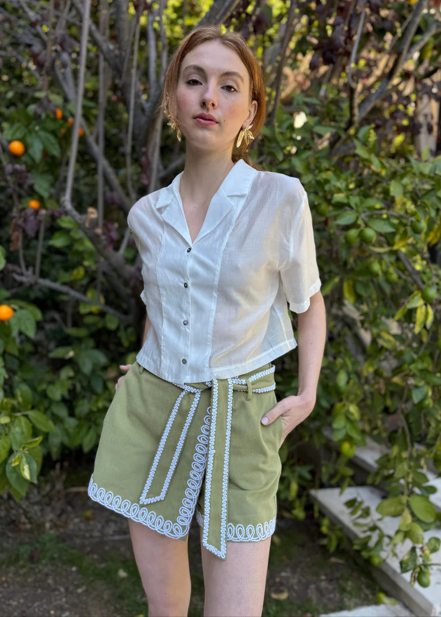 Nava Sage Green Wrap Skort with Cream Embroidery | Benaar La