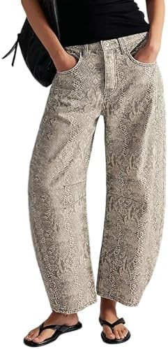 loveimgs Women Boyfriend Baggy Barrel Jeans Floral Print Denim Ankle Pants Wide Leg Mid Rise Jean... | Amazon (US)